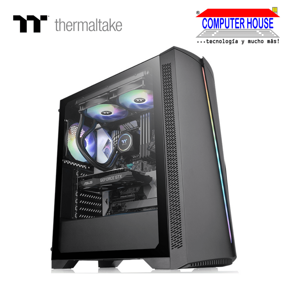 Case THERMALTAKE H350 TG, Black, Con fuente 600W, lateral trasparente, RGB.