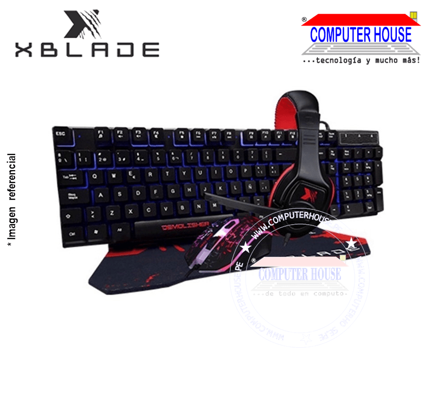 XBLADE Kit gamer GXB-KMHP370 Demolisher teclado mouse audífono padmouse conexión USB.