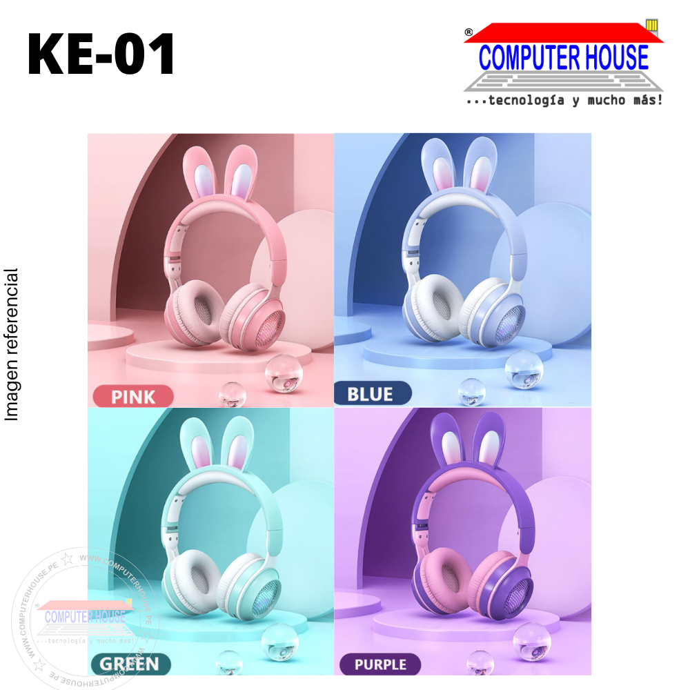 Audífono Inalámbrico Bluetooth KE-01, diseño orejas de Conejo.