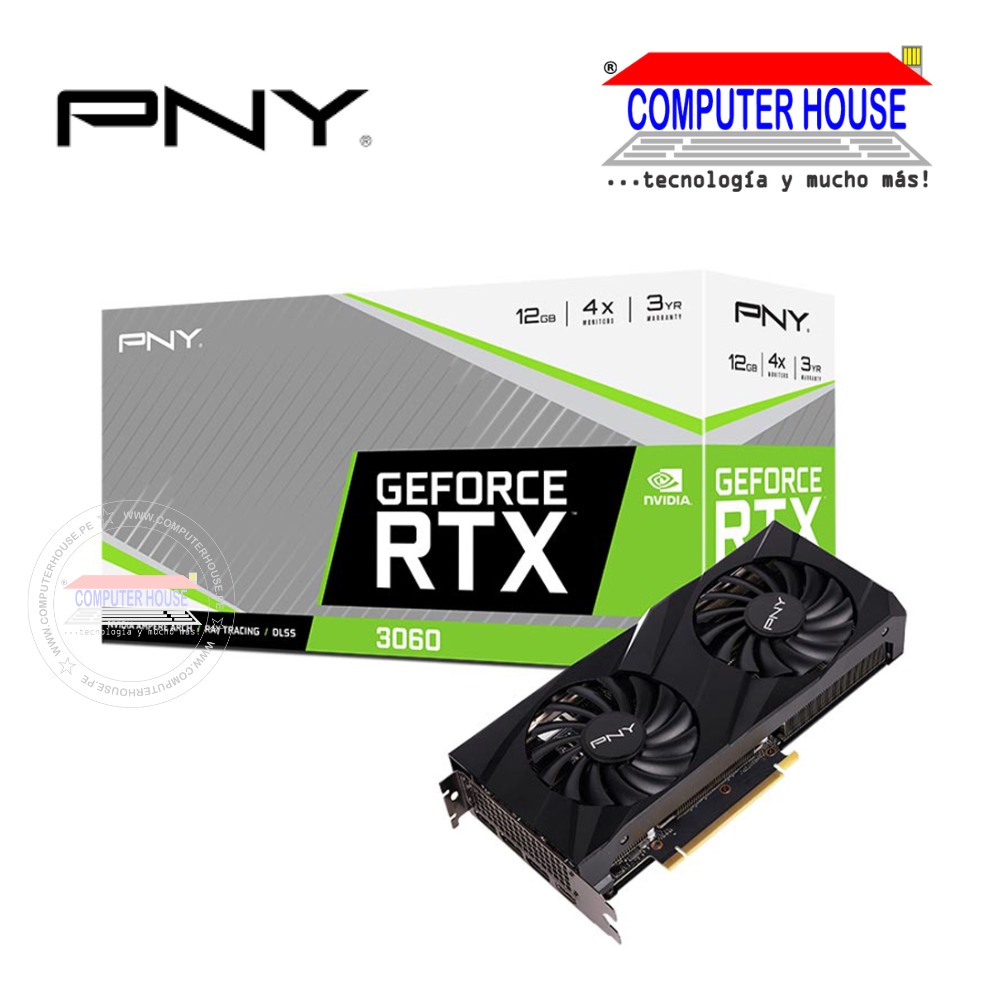 Tarjeta de Video PNY RTX3060 12GB, GDDR6, VERTO DUAL FAN HDMI/DiplayPort, Nvidia Geforce.