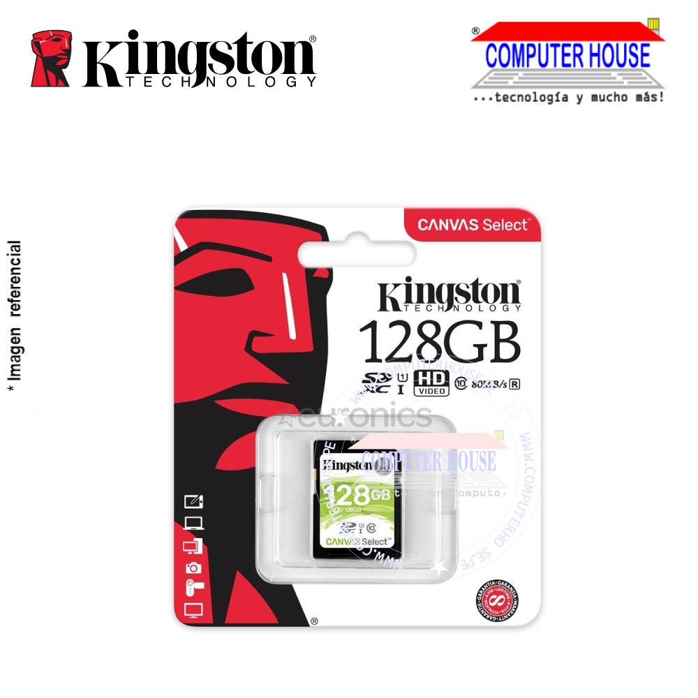 KINGSTON Memoria SD 128GB Canvas Select Plus Clase 10 U1 100MB/s