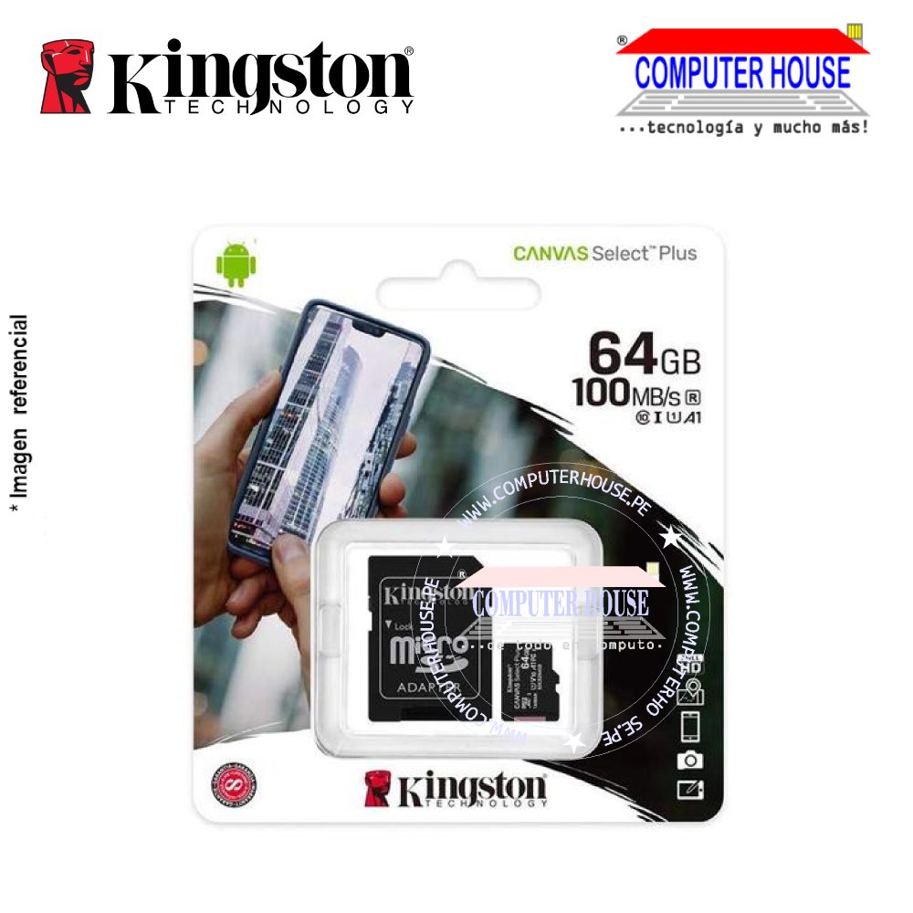 Micro SD KINGSTON 64GB Canvas Select Plus, con adaptador SD, 100MB/S.