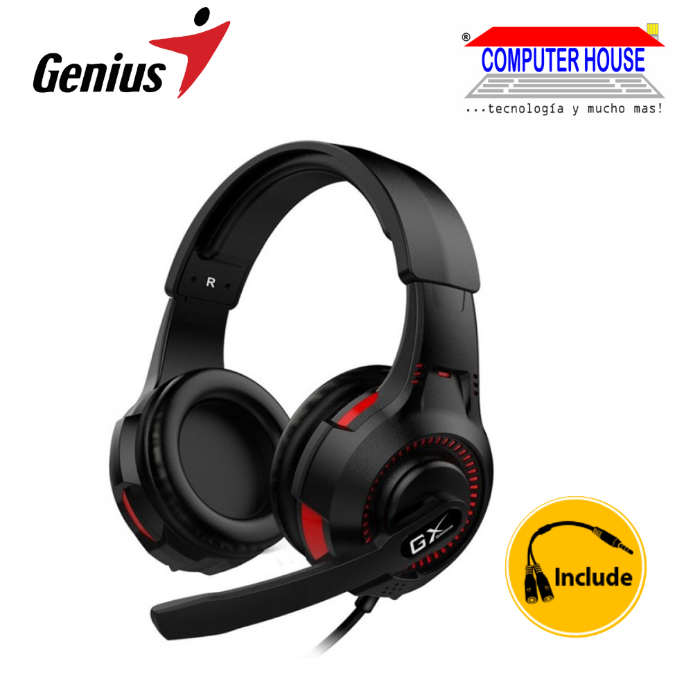 GENIUS HS-G600V Gamer Vibration Black wired headset + built-in microphone USB connection + 2 audio/microphone plugs, includes 2 to 1 audio adapter. 