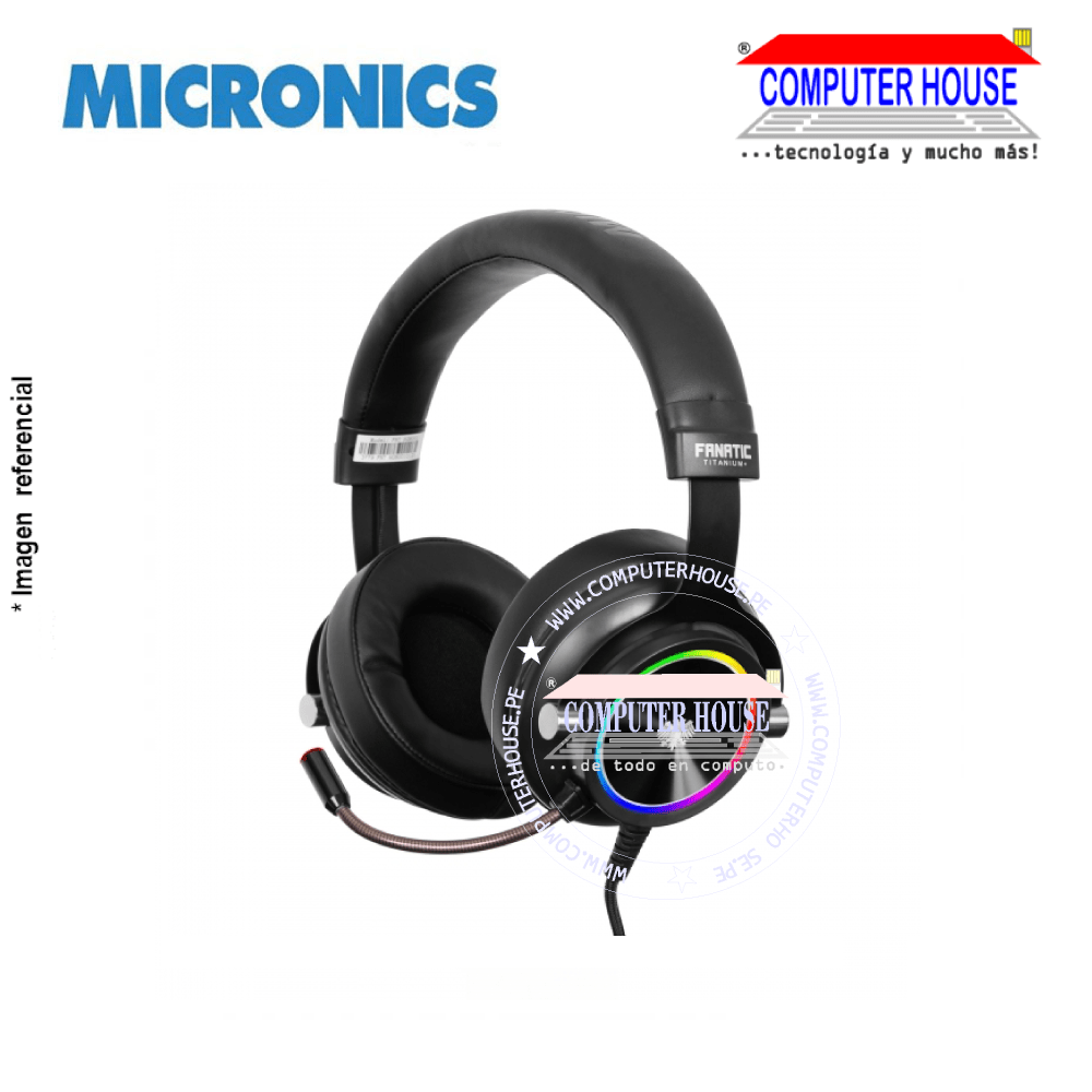 Audífono alámbrico MICRONICS Titanium+ Fnt HG8000, Sonido 5.1, Gamer RGB