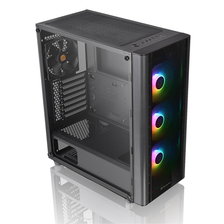 THERMALTAKE V250 TG Case, WITHOUT SOURCE, Mid-Tower, transparent side, ARGB, Black.